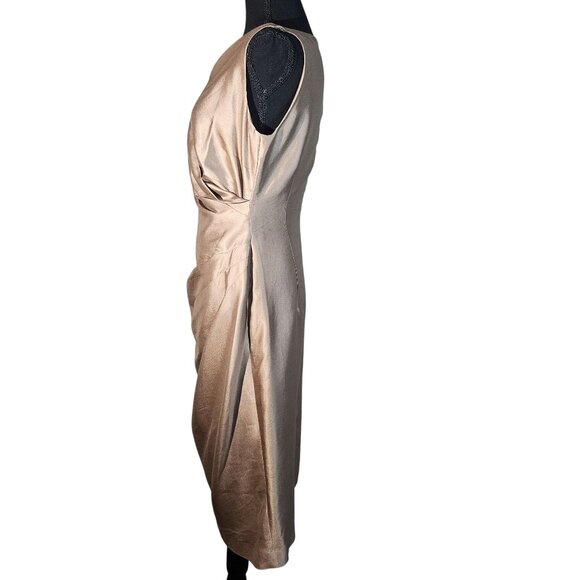 Max Mara Taupe Ruched Italian Dress 6 Elegant Silk Cocktail Minimalist Old Money - Picture 10 of 14